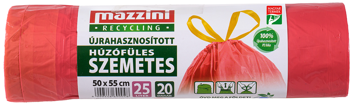 MAZZINI Újrahasznosított Húzófüles Szemetes 25 l (50x55cm) 20 db/roll